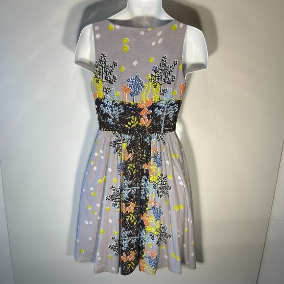 Frock Shop SZ M Light Gray Print Dress 60"s Feminine Art to Wear Vintage - Picture 5 of 7